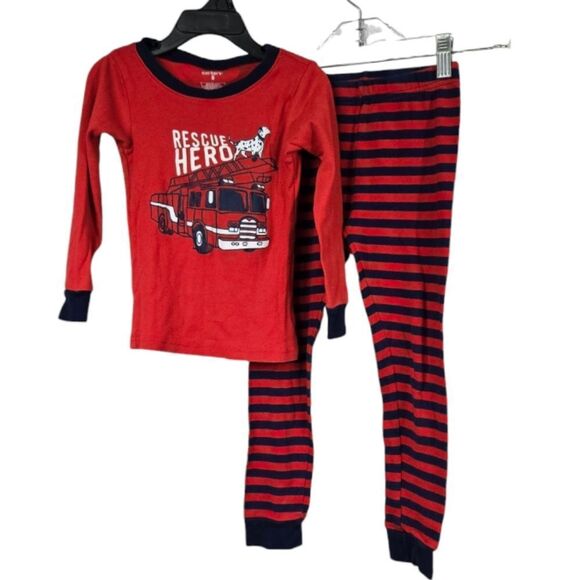 Carter's Red Firetruck Boys Snug Knit Pajamas Sleep Set Lounge wear Matching PJs - Picture 1 of 10